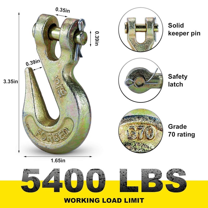 Htata Prep G70 5/16 Chain Hook Heavy Duty Clevis Grab Hook for 5/16 Inch Grade 70 Chain - for Trailer Truck Transport Yellow Chromate Finish (4Pack) - Image 2